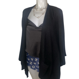 360 Sweater Elegant Black Open Cardigan